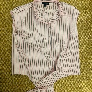 Pink and White Striped Sleeveless Blouse